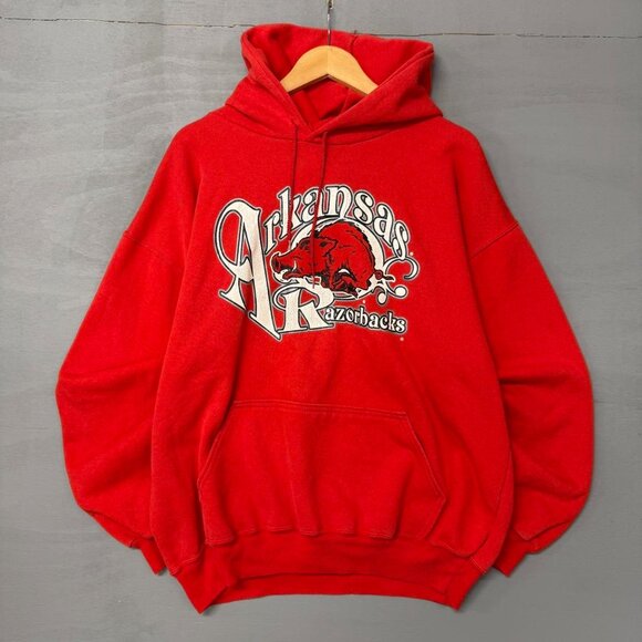 Vintage Arkansas Razorbacks 90s Drawstring Hoodie Sweatshirt XL‎ - Picture 1 of 6